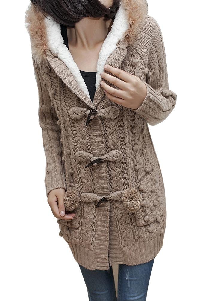 Gaorui femme hiver à capuche en polaire épaiss'en tricot Cardigan Manteau Parka - Vert - moyen