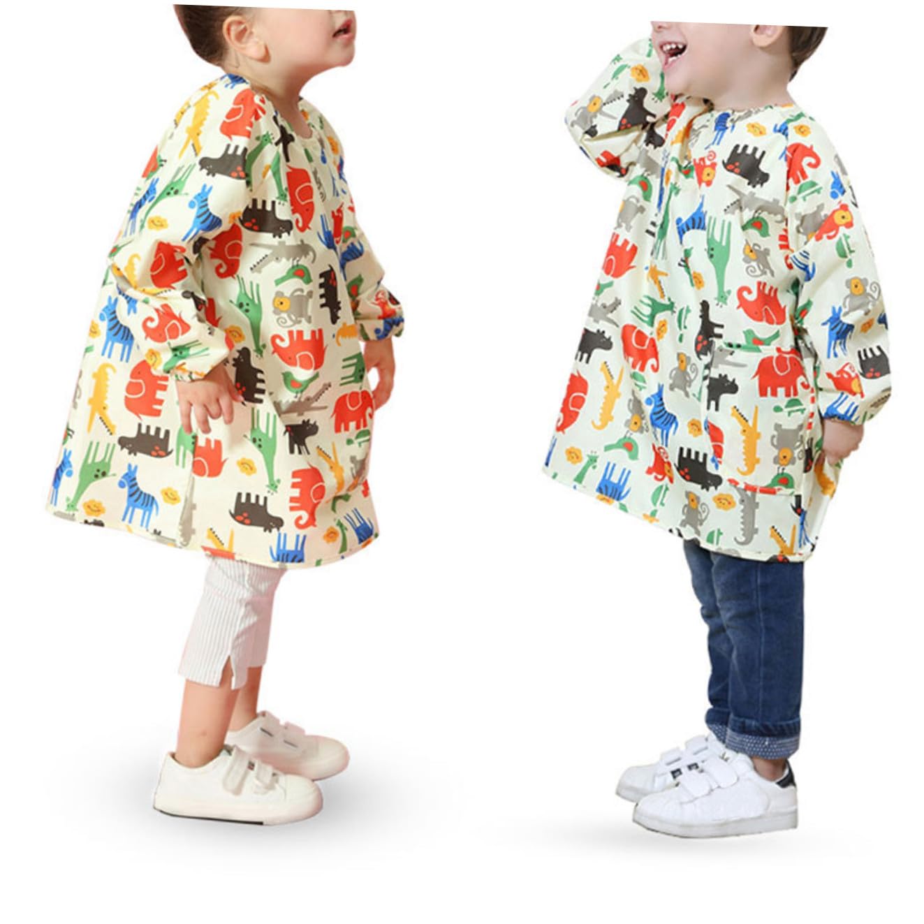 Mikinona Tablier de Peinture Blouse D'artiste Jaune Imperméable en Polyester Manches Longues, Protège-vêtements Facile à Nettoyer pour Garçon et Filles pour Dessin et Peinture