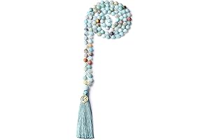 OM Charm Hand Knotted Tassel 108 Mala Beads Necklace