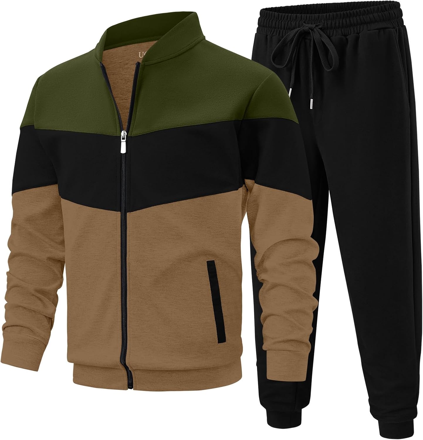 UOUA Men's Tracksuits Set Full Zip Jacket & Sweatpants 2 Piece Athletic Jogging Suits Casual Sports Color Block Outfit