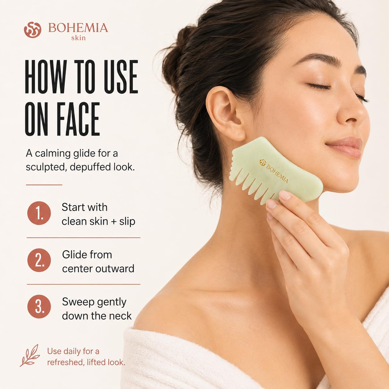 Bohemia Skin Jade Gua Sha Peine para el cabello y masajeador facial, auténtica herramienta facial Gua Sha para dar forma a la mandíbula, masaje del cuero cabelludo, drenaje linfático y cuidado de la