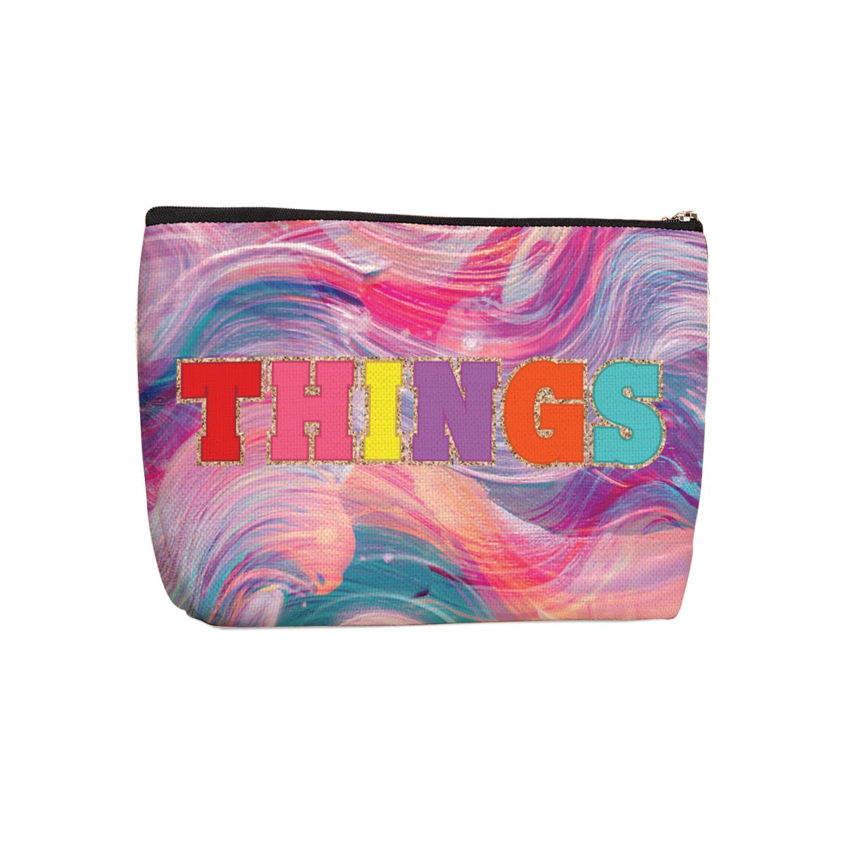 WenbocoInitial Personalized Makeup Bag Stuff Bag Girls Travel, Polychrome184, 9.7"W x 7"H