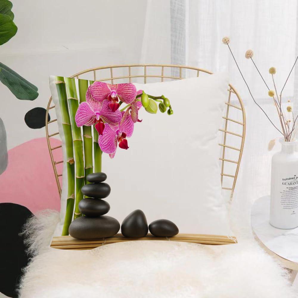 Hyosxw Spa, Beautiful Pink Orchid With Bamboo And B - A6 Cushion Cover,Throw Pillow Case Home Decorative For Living Room Bedroom Sofa Chair 18X18 Inch,Spa, Beautiful Pink Orchid With Bamboo And Black Hot Stone Massage Picture, Whi,Pillowcase 45X45cm