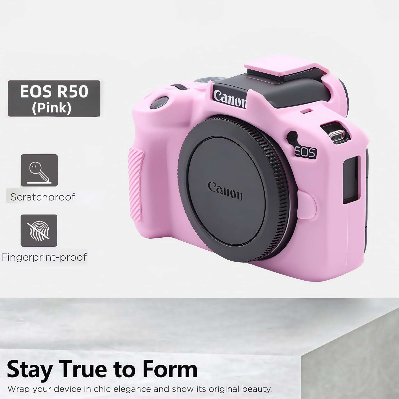 Etui EOS R50, miękkie silikonowe etui ochronne do aparatu Canon EOS R50 EOSR50, do vlogowania, w zestawie 2 ochraniacze ekranu i 1 pasek na nadgarstek, akcesoria do EOS R50, różowe