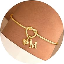 TINGN Armband Damen Gold, 14K Gold Vergoldet Herz Armbänder mit Buchstaben A-Z Verstellbare Armbänder Liebesknoten Armband Personalisierte Geschenke für Frauen Mädchen Freundin Geschenk Schmuck Damen