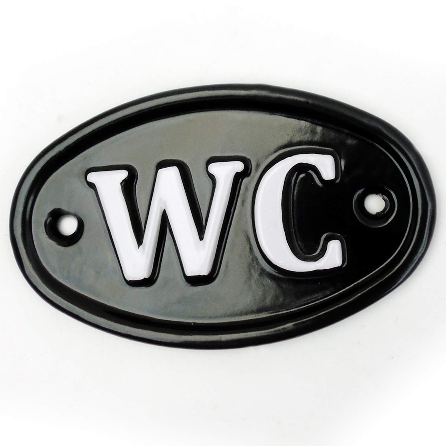Jones & Grey Black And White - 'Wc' Oval Round Vintage Style Cast Metal Wall Door Toilet Sign