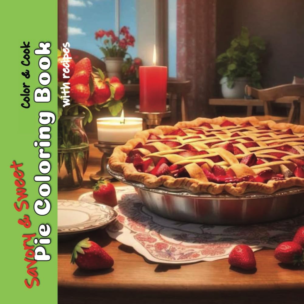 Savory & Sweet Pie Coloring Book with Recipes: Grayscale Culinary Coloring Sketches for Adults and Kids (Color & Cook)