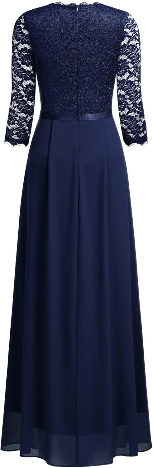 MISSMAY Women's Formal Floral Lace 2/3 Sleeves Long Evening Party Maxi Dress - Image 7