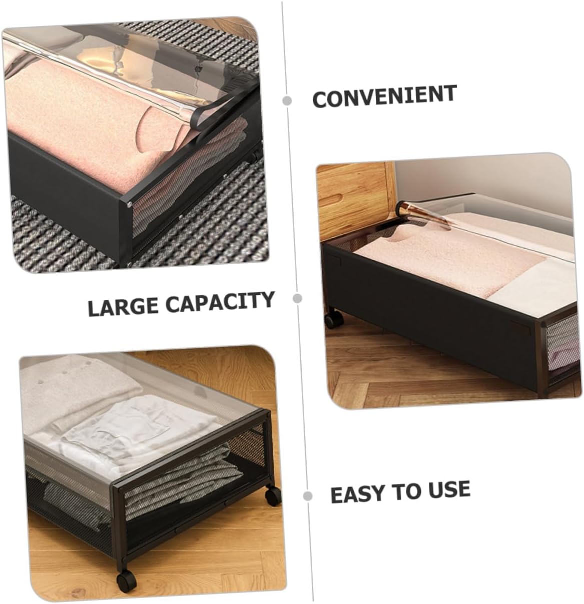 Happyyami Bed Storage Container Wheels Multi-functional Storage Box for Clothes Toys and Books Compact Organizer Sleek Design and Capacity Black Lid