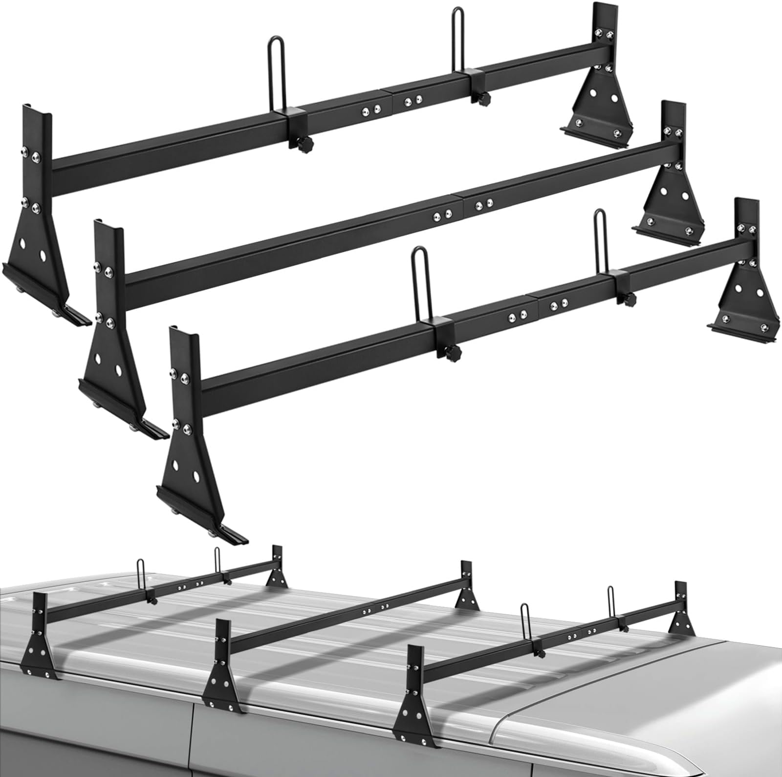 Universal Van Ladder Roof Racks, 3 Bars, Adjustable Matte Coating Van