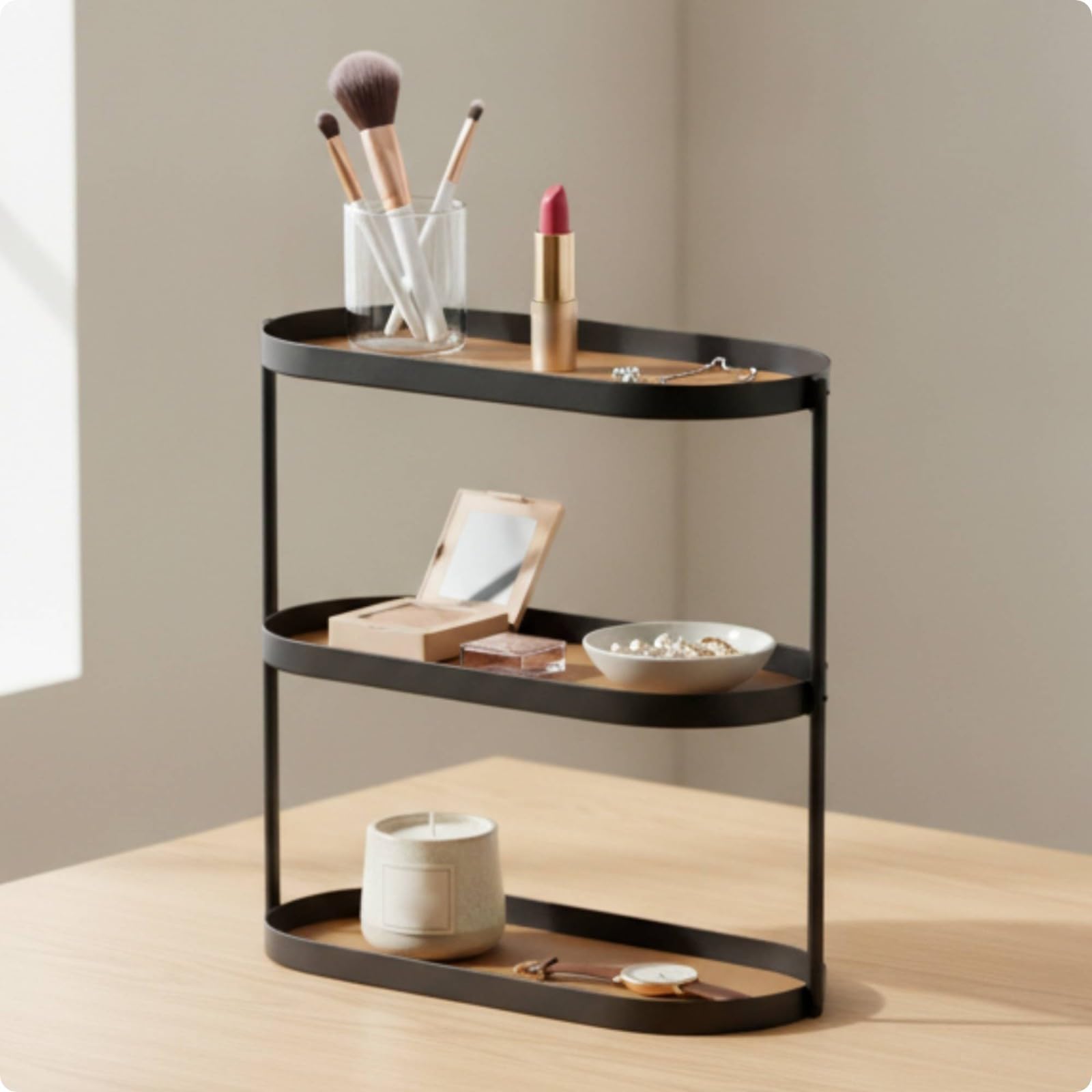 predolo Organizador Metálico Estantería con Acabado Sintético Morno para Escritorio, Beige, L