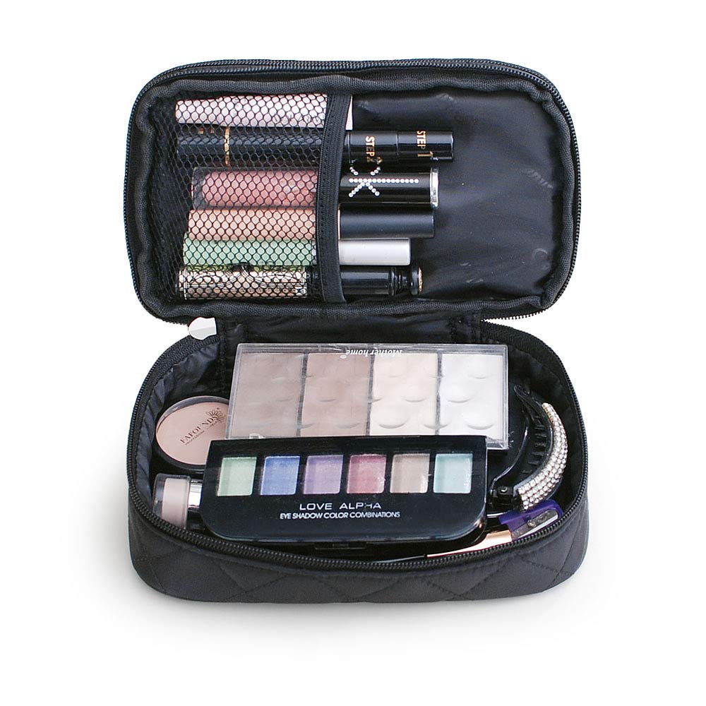 Doble capa de nylon de la señora bolsa de cosméticos impermeable maquillaje bolso herramientas organizador bolsa lavado inodoro - negro
