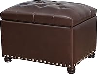 Joveco Faux Leather Storage Ottoman Bench: 24 Inch Brown Rectangle Footrest with Lift-Top Storage, 300lb Capacity