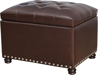 Joveco Faux Leather Storage Ottoman Bench: 24 Inch Brown Rectangle Footrest with Lift-Top Storage, 300lb Capacity