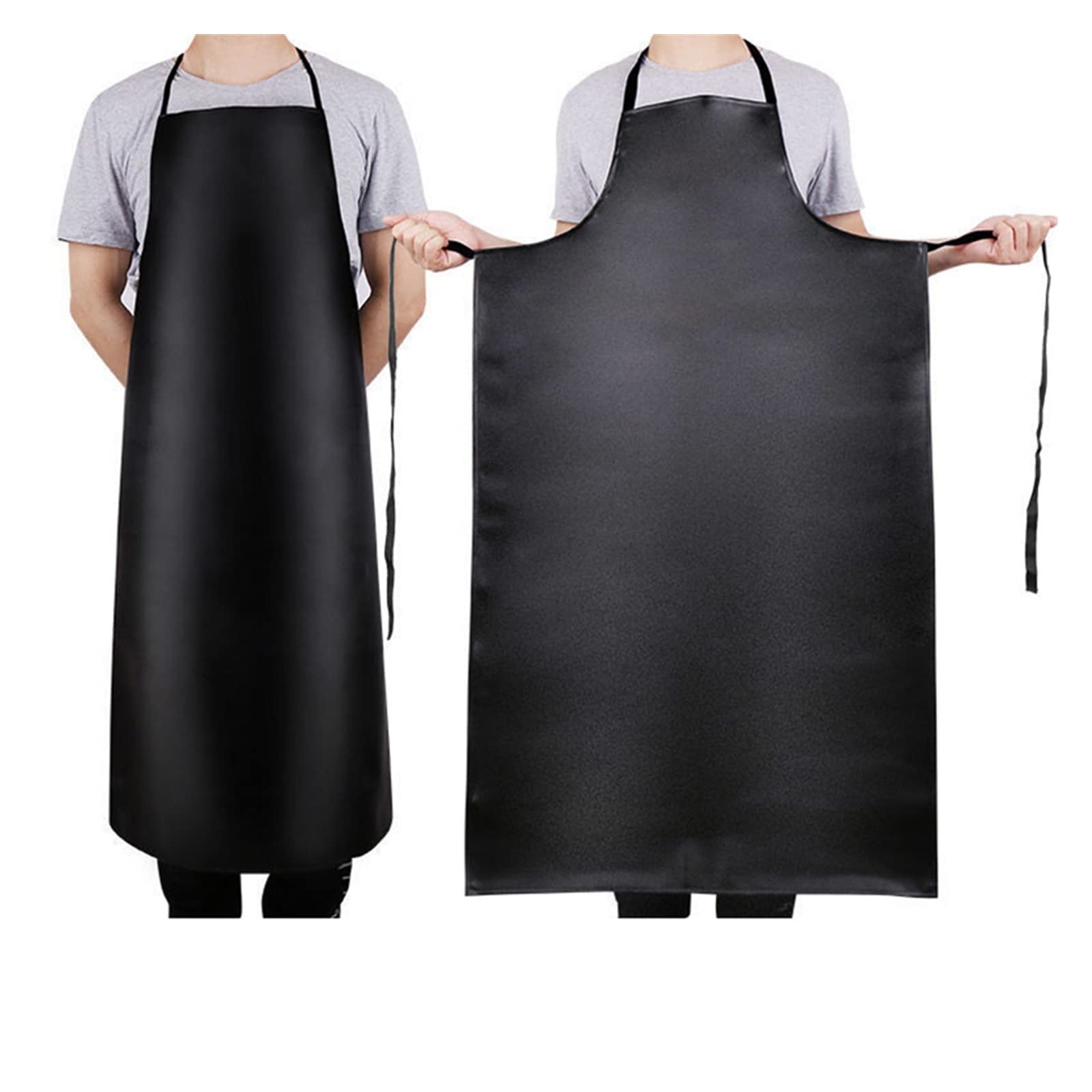 IOFIT Delantal impermeable de cuero PU, delantal de restaurante resistente a las manchas grueso y extendido, delantal negro limpio 1