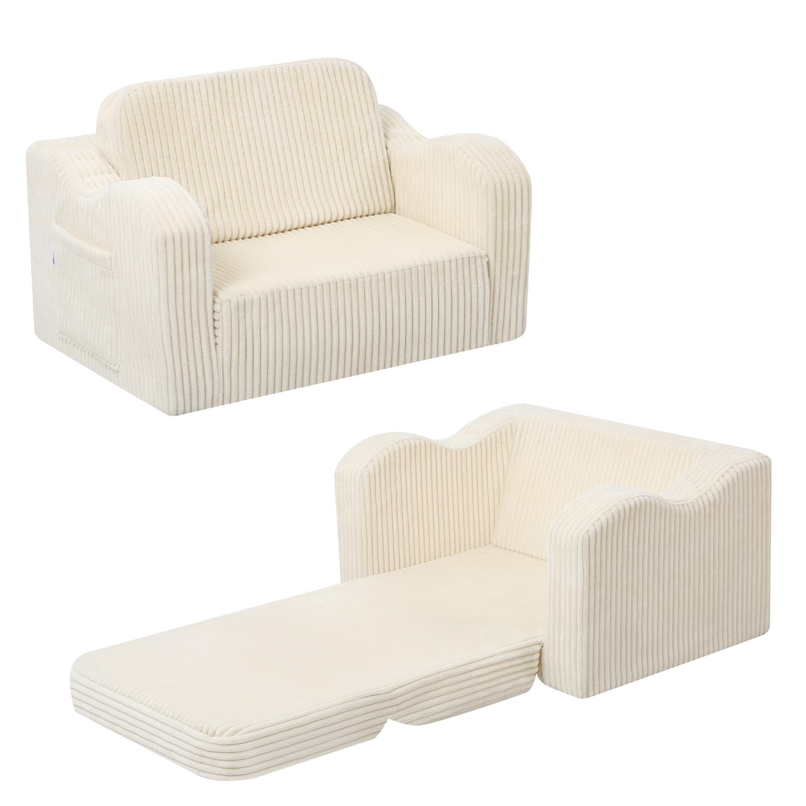MeMoreCool Canapé enfant en velours côtelé, fauteuil pliant pour tout-petit, canapé-lit pliant pour enfant pour la salle de jeux, confortable canapé-lit convertible pour bébé pour filles et garçons