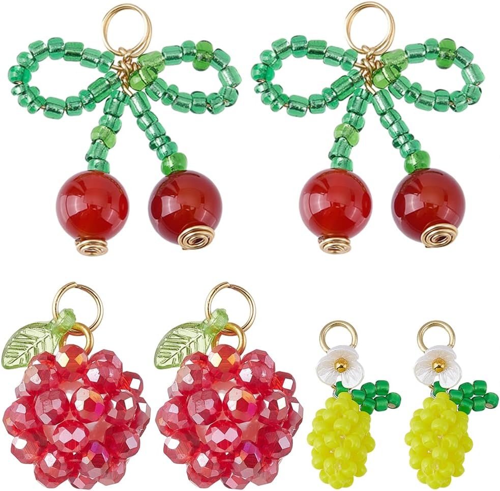 SUNNYCLUE 1 Box 12pcs 3 Styles Seed Bead Fruit Charms Cute Fruit Charms Glass Beaded Cute Lemon Red Cherry Faux Foods Shape Themed Dangle Pendants for Jewelry Making Charm Women Birthday Wedding DIY - Image 7