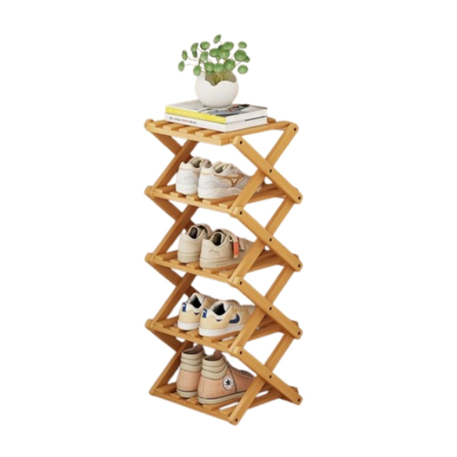 Zapatero Plegable pequeño, Zapatero Vertical Estrecho y Alto, Estantería Plegable de Bambú para Zapatos, Estanteria para Entrada, Armario, Dormitorio, Pasillo Natural, Funcional, Multifuncional