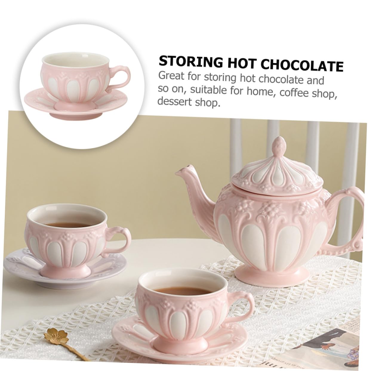 Homoyoyo Juego de Taza de Té y Platillo Rosa 2 Piezas de Cerámica