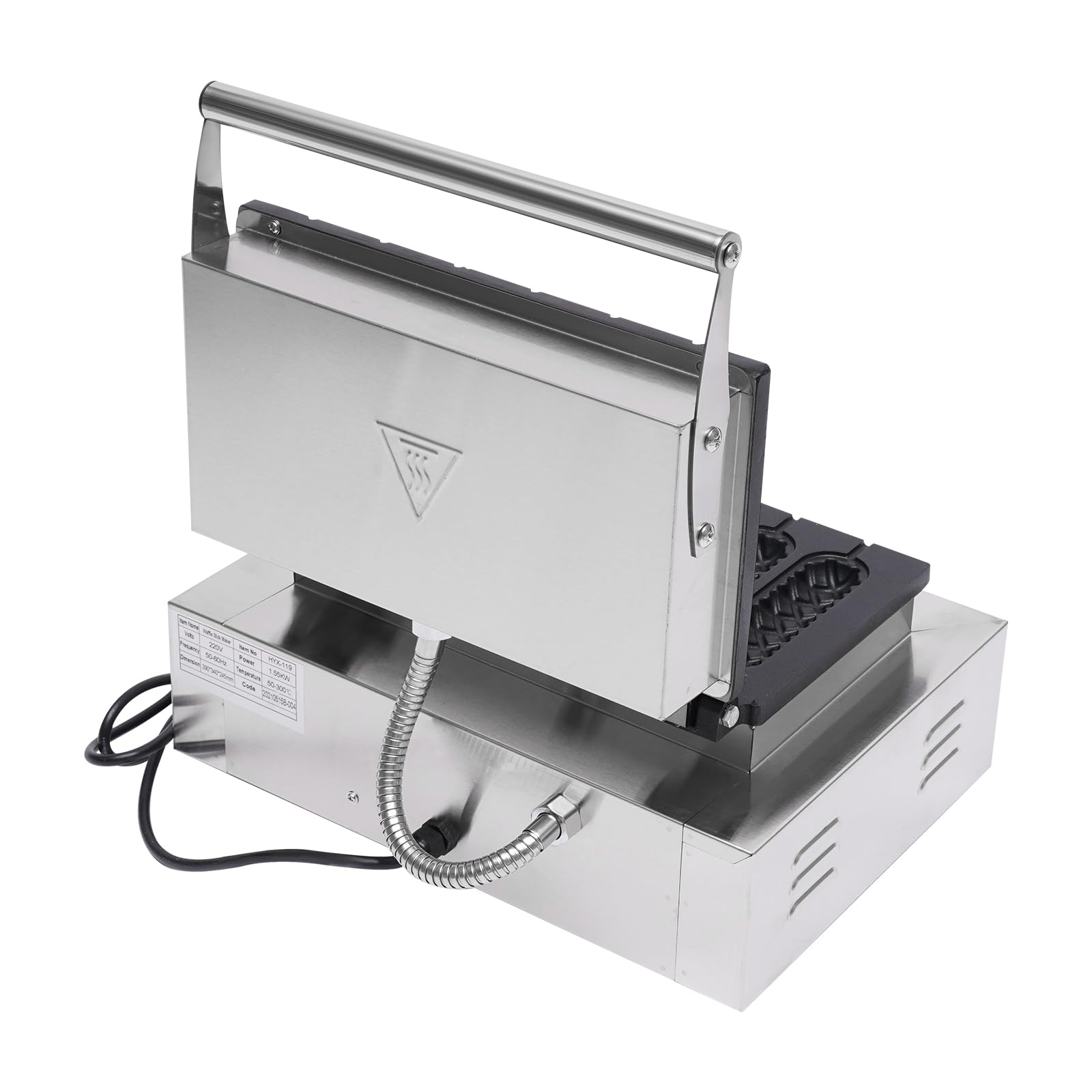 Gofrera profesional de acero inoxidable para gofres y hot dogs, con temporizador, eléctrico, revestimiento antiadhesivo, control de temperatura 50-300 °C