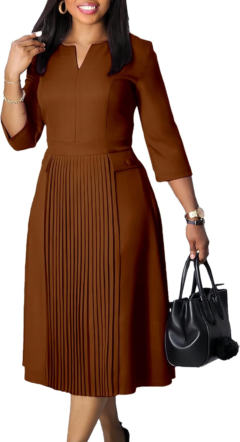 Wear to Work Midi Dress for Women Business Casual A-line Dress Elegance Church Outfits - Image 4