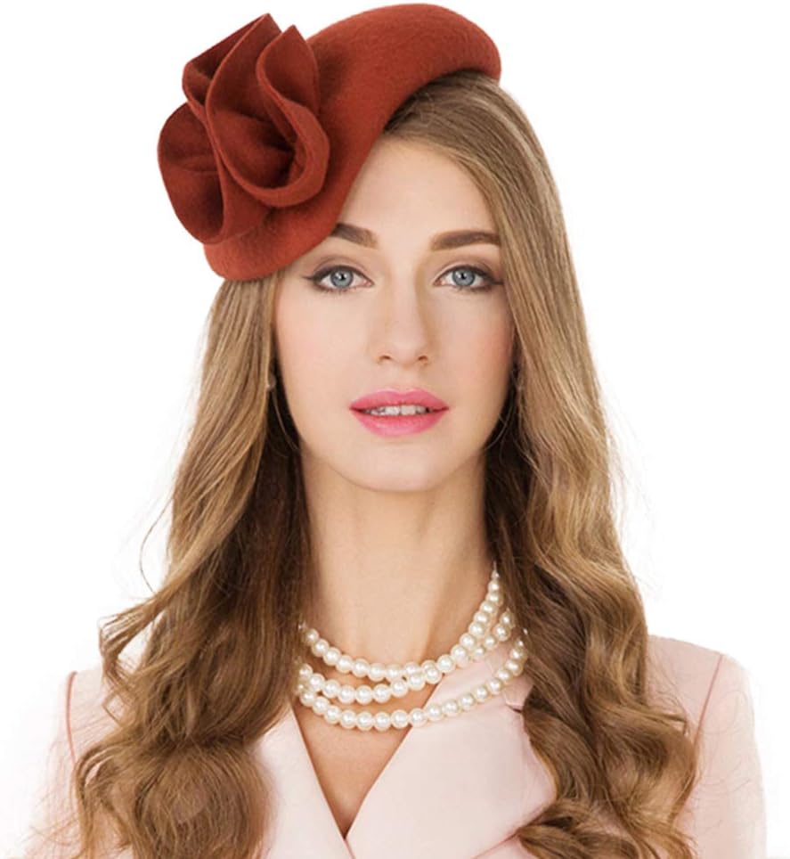 Vintage Women's Fascinators Wool Felt Pillbox Hat Ladies Hats for Church Derby Party Wedding Teardrop Hat Flower Fedoras