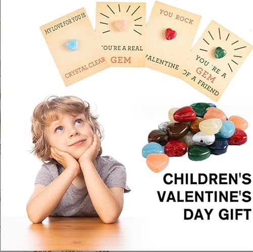 Miniatura 4 de FULIXIHA Tarjetas de San Valentín con piedras de cristal en forma de corazón, regalos del día de San Valentín para niños, tarjetas de intercambio,