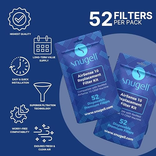 Miniatura 7 de Snugell Filtros CPAP desechables  Compatible con ResMed AirSense 10, AirCurve 10 y S9 Series  Ideal para uso doméstico y de viaje  Fácil de instalar