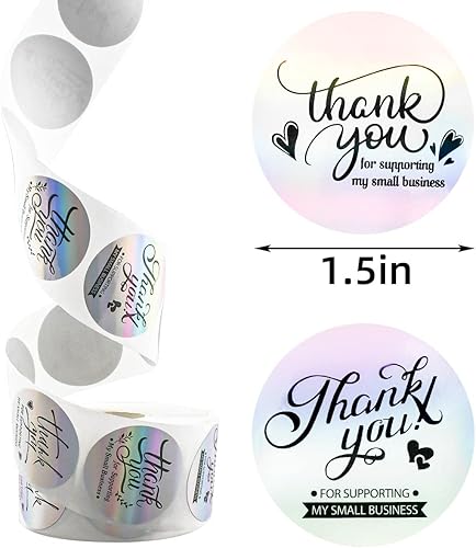 Miniatura 6 de 600 calcomanías holográficas plateadas de Thank You Supporting My Small Business de 15 pulgadas redondas arcoíris negocios negocios boutiques
