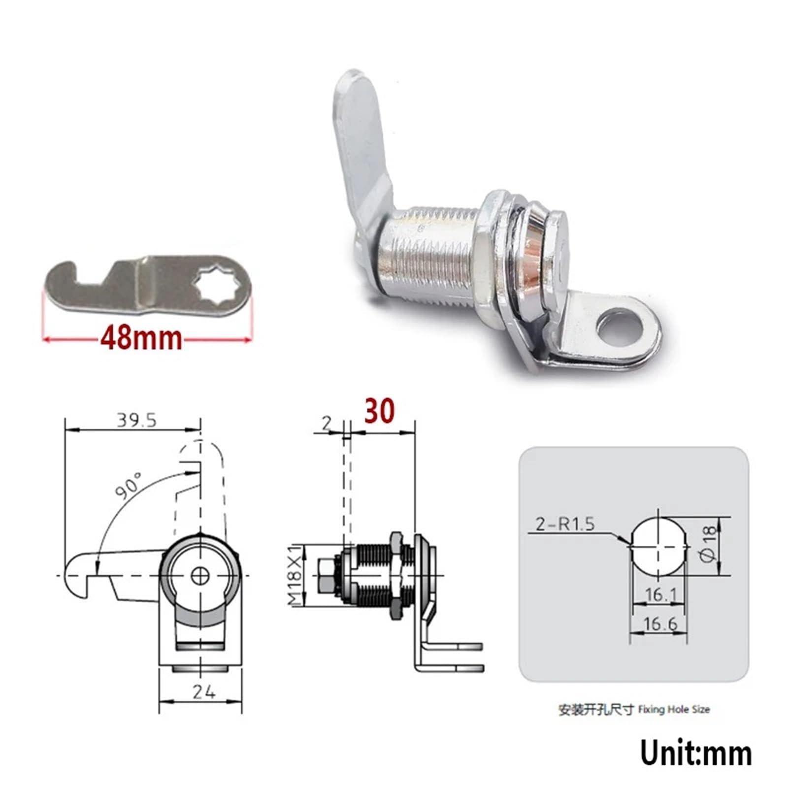 Schrank-Nockenschloss, Vorhängeschloss for Schule, Fitnessstudio, Spind, Briefkasten, Aufbewahrungsbox, elektronischer Schrank, Kleiderschrank, MS579, 1 Stück(30mm)