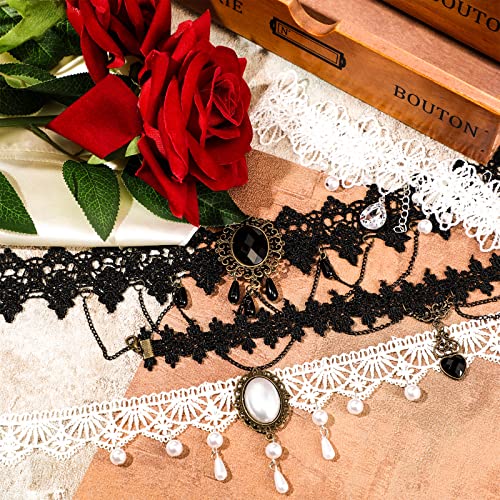 4 Collana in Pizzo Gotico Catena di Clavicola Nero...