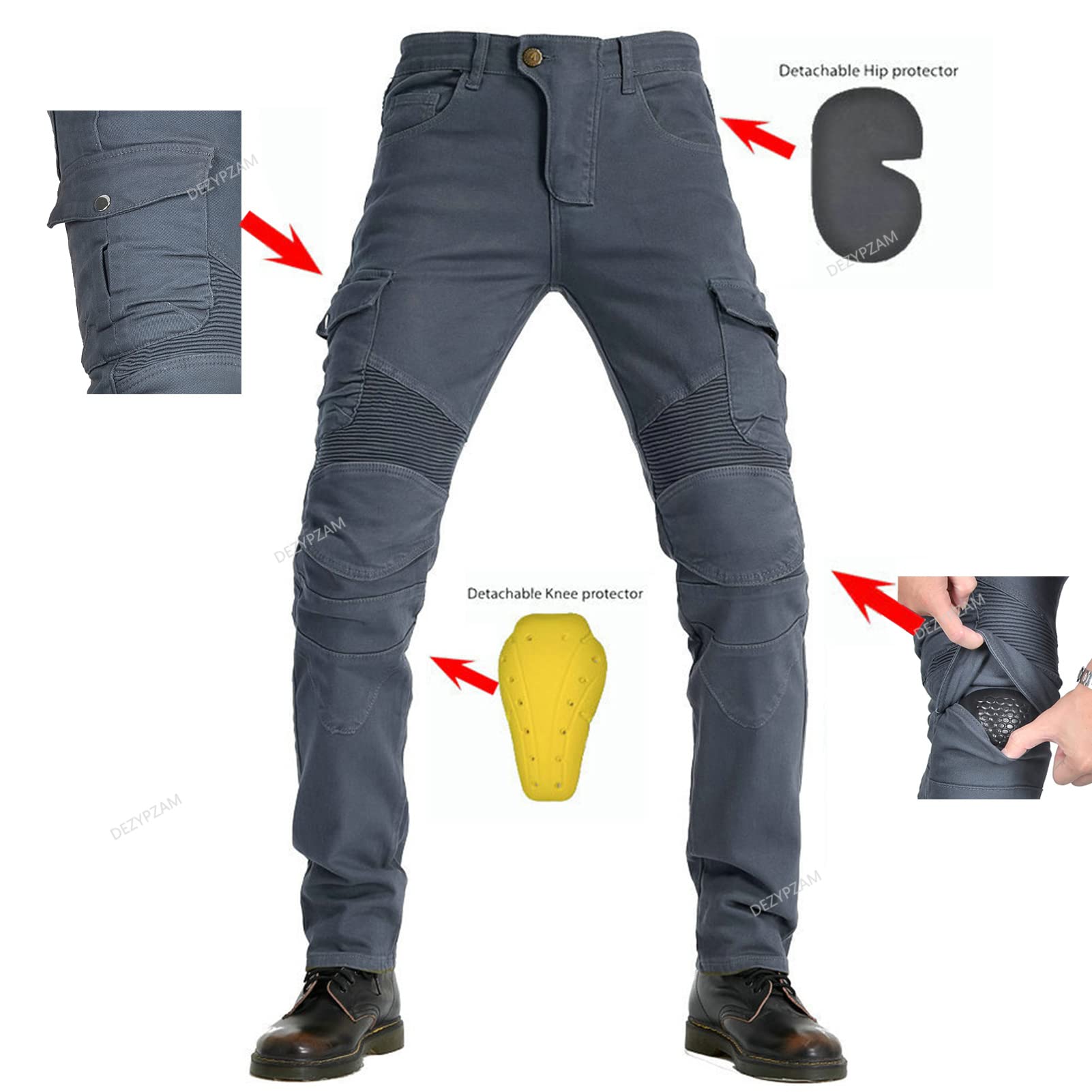 Uomo Moto Biker Jeans, Uomo Pantaloni da Moto Biker Jeans Protezione Motorcycle Pantaloni Rinforzato Slim Fit Armature Pants