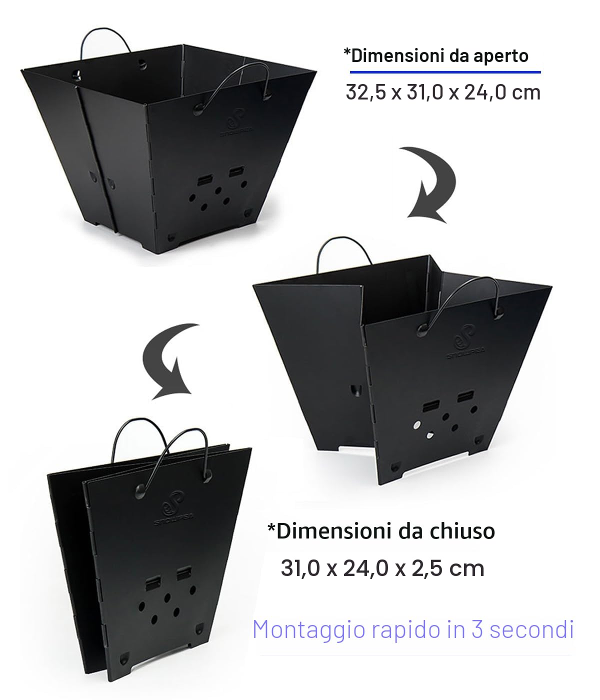 Snowpea Braciere Pieghevole Portatile per Campeggio con Borsa Trasporto e Griglia Superiore