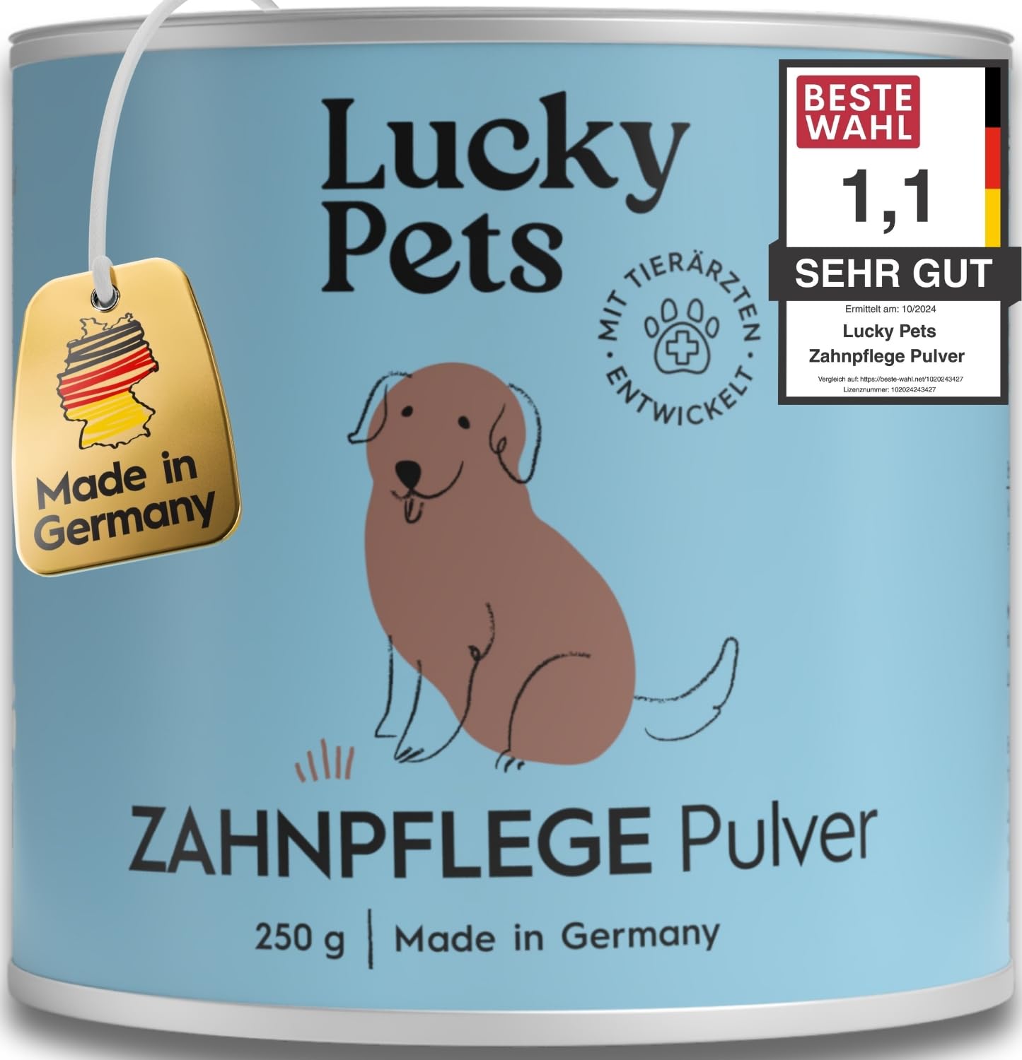 Zahnpflege Pulver für Hunde 250 g – Hunde Zahnsteinentferner und Mundgeruch-Stopper – 100% natürliche Zahnreinigung ohne Zahnbürste – Made in Germany – Zahnpflege Hund