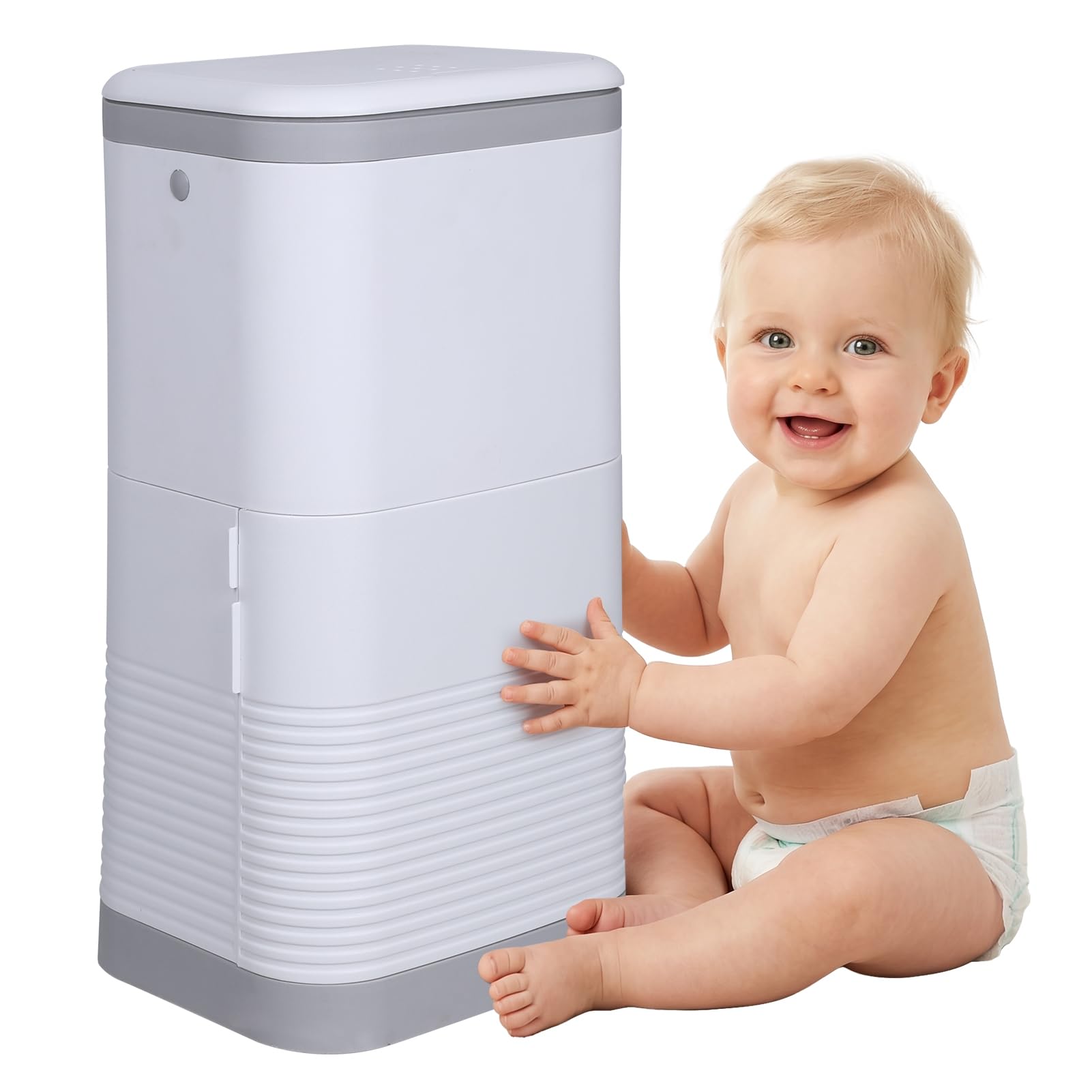 Hands-Free Diaper Pail, 12L Large Capacity Diaper Bin, Diapers Trash Can with Double-Layer Lid Odor-Free Diapers Garbage Can for Bedroom Bathroom Living Room Use White