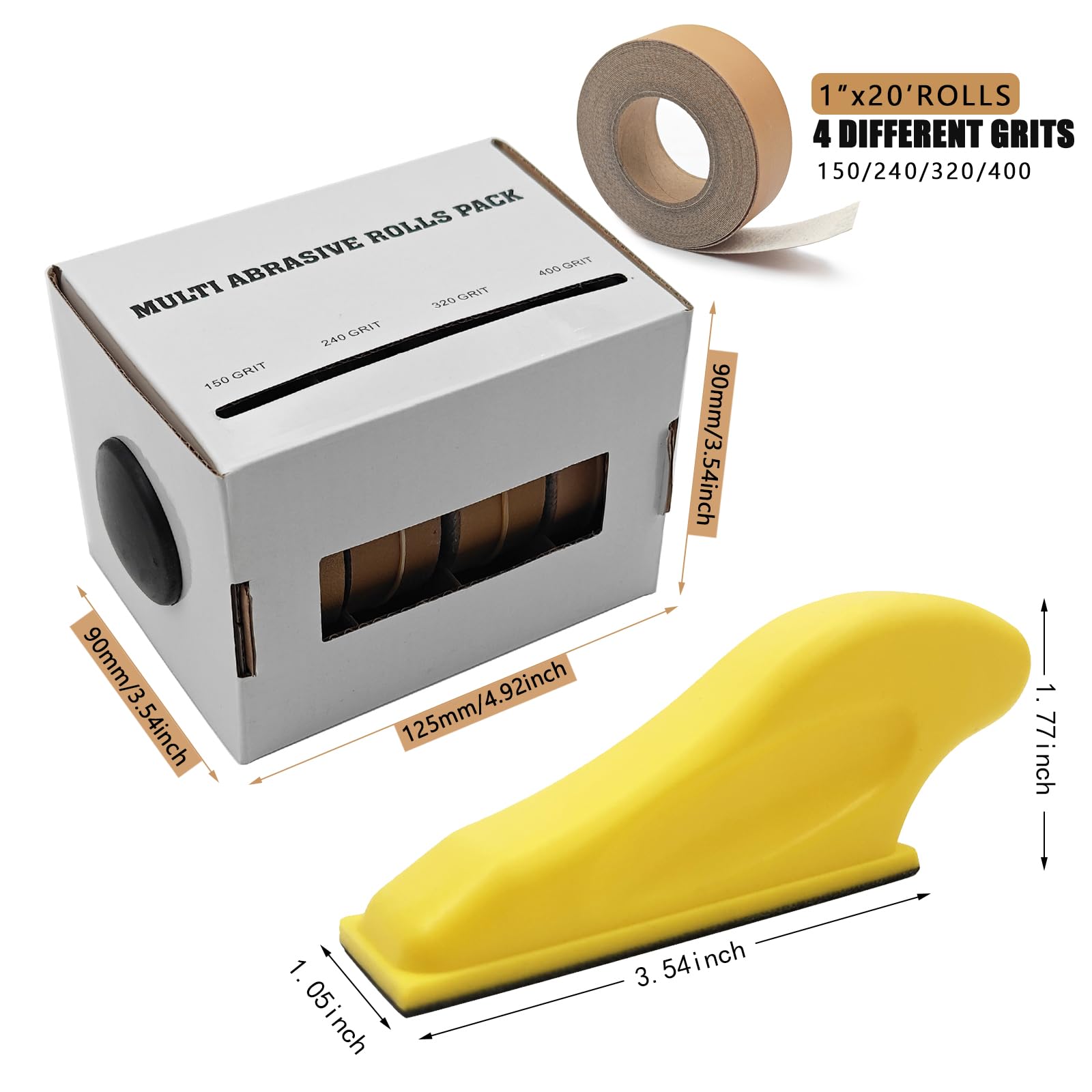 Kit de lijadora de mano, papel de lija surtido de microlijadoras de grano 150, 240, 320, 400, papel de lija con 2 lijadoras de detalles para manualidades, pulido de madera, 4 rollos de 6