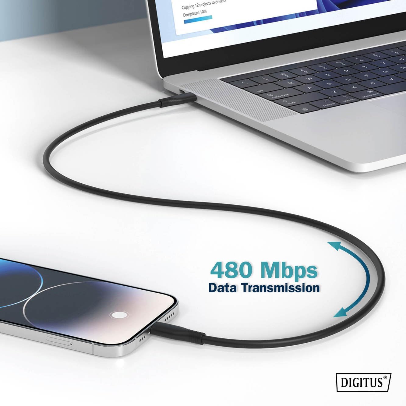 DIGITUS USB C to Lightning Charging Cable 2m 480Mbps USB Cable 60W 3A Flexible Silicone Jacket with Kink Protection MFI Certified for Apple Devices Black