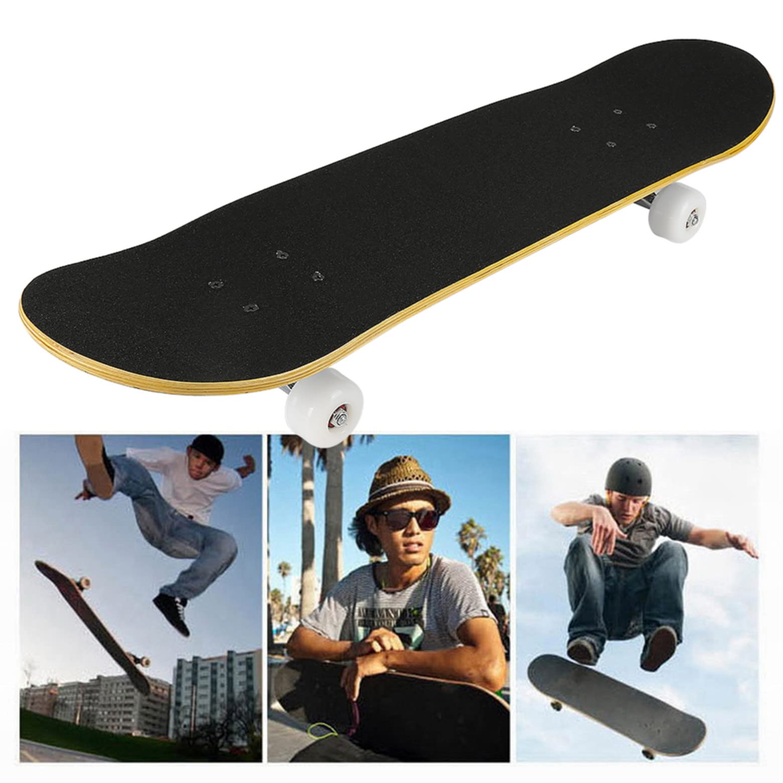 Skateboard Complet pour Enfants, Adolescents et Adultes, débutants, Double Kick Maple Deck Concave Cruiser Skateboard avec Outil en T