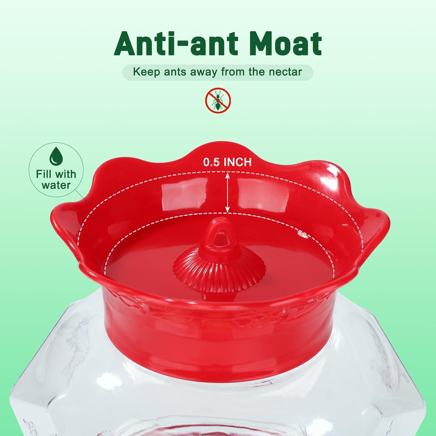 Hummingbird Feeders for Outdoors Hanging Ant and Bee Proof, 18OZ Diamond Humming Bird Feeders for Outside Circular Perch with Leak Proof & 6 Feeding Ports, Gifts for Women,1 Pack Plastic - Image 3