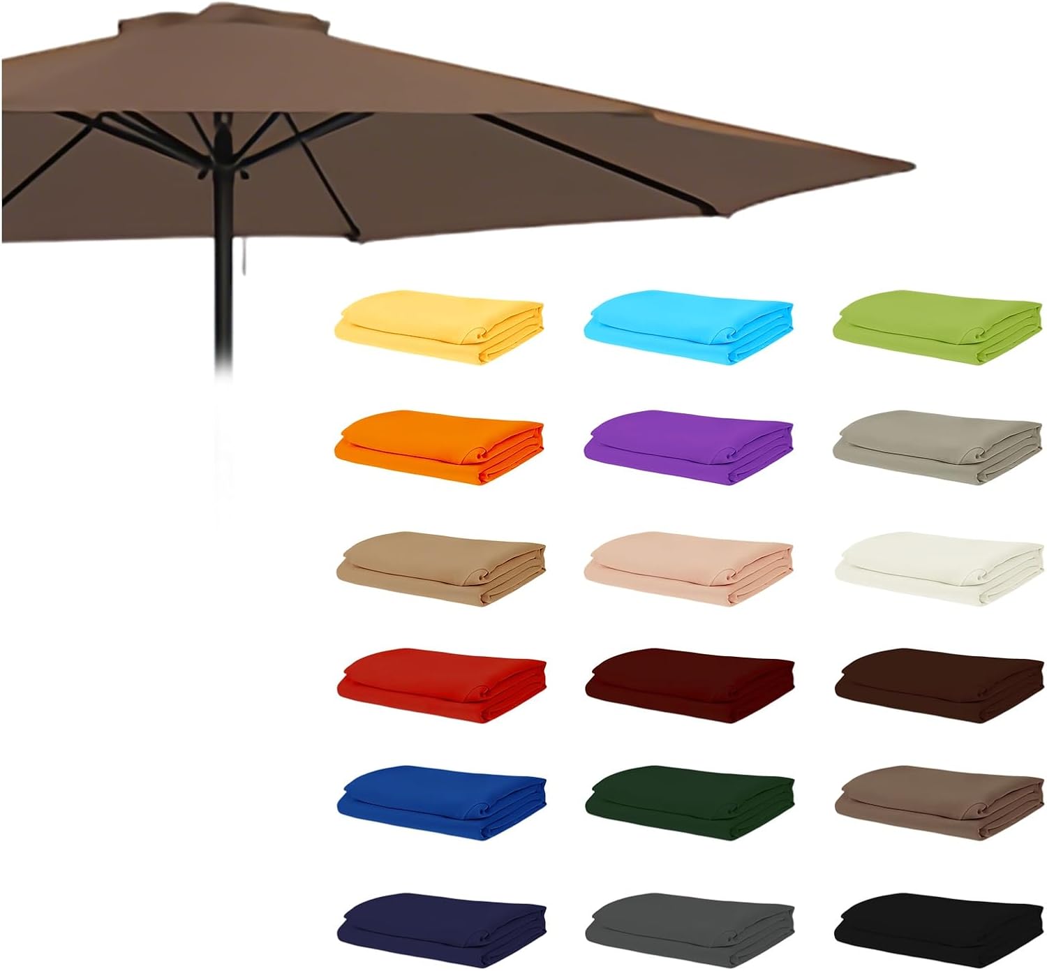 Garden & Beach Umbrella Canopy Replacement, 6.5FT/2.0M to 11.5FT/3.50M, Yard Umbrella Replacement Top Cover, 6-Rib/8-Rib Parasol Polyester Fabric, Canopy Only