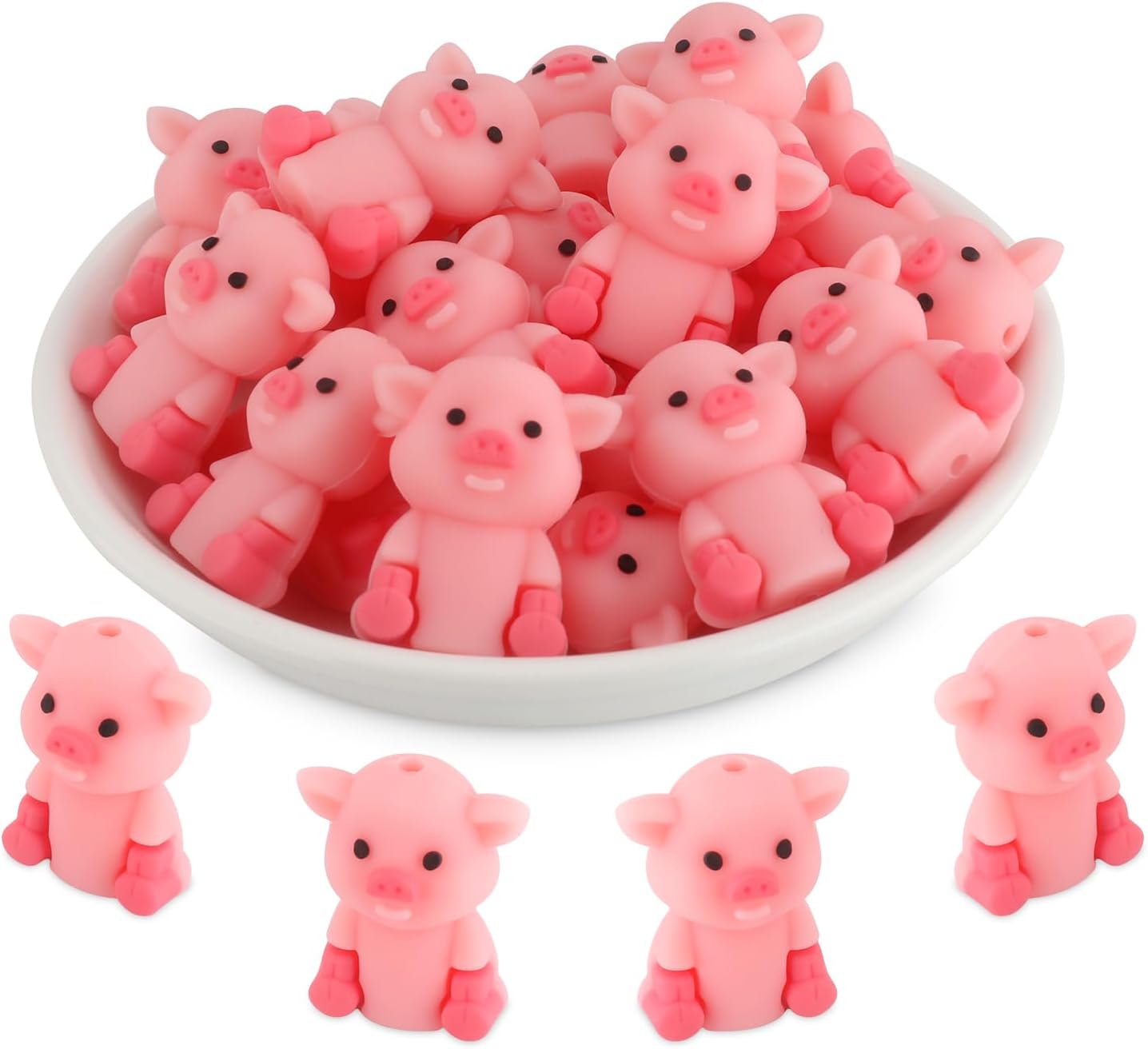 12PCS 3D Pig Silicone Beads for Pens, 12Pcs Pig Silicone Focal Beads for Keychain Making DIY Handicraft(3D Pig )