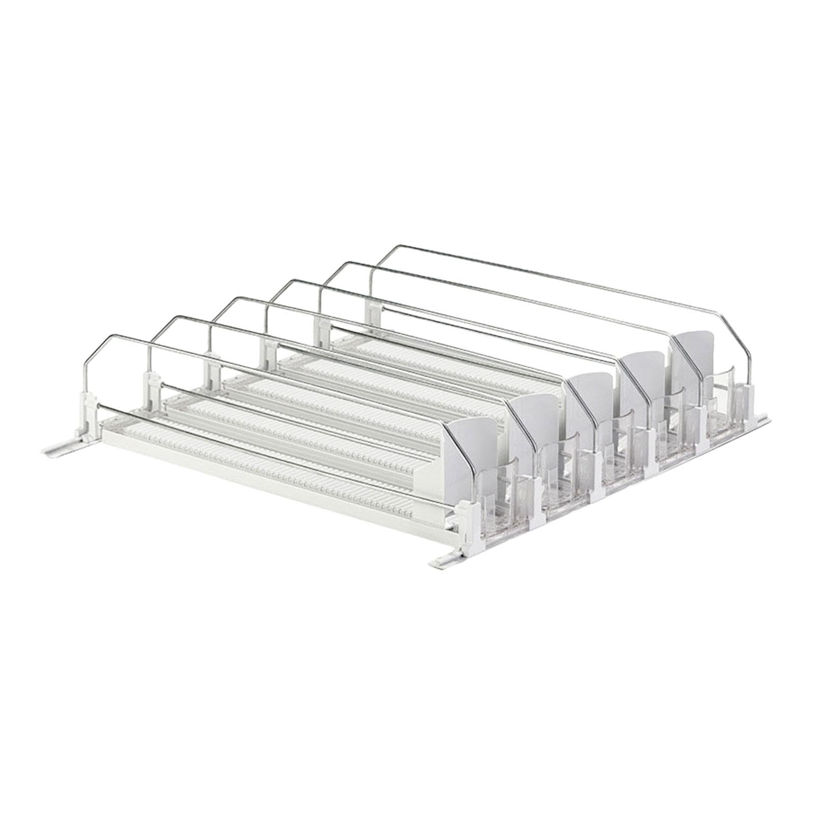 Organizador de Bebidas con Pusher Automático Dispensador Apilable de Latas Estante de Botellas para Frigorífico Soporte Muelle Fácil de Montar Y Limpi, 5 hileras Blancas, Individual