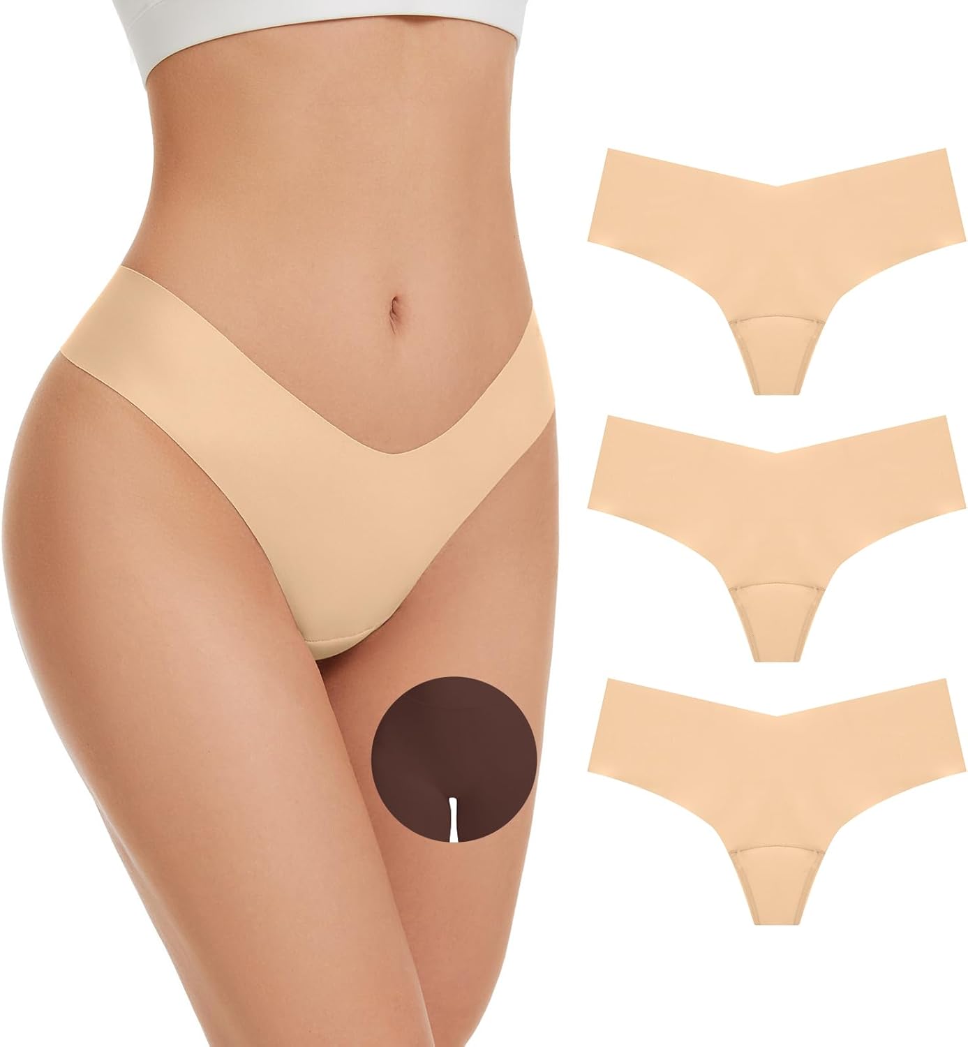 OVRUNS Camel Toe Underwear for Women Low Waist Camel Toe Thong Seamless Workout Cameltoe Proof Concealer Panties 3 Pack