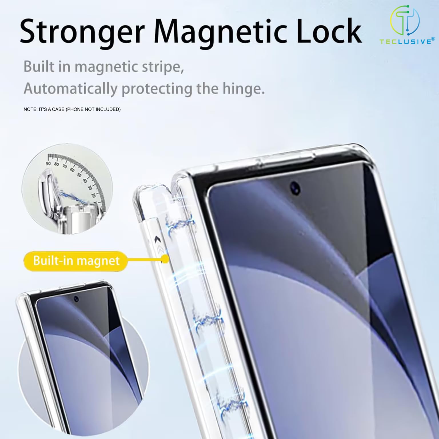 T TECLUSIVE Clear Case with Magnetic Hinge Protection Compatible with Galaxy Z Fold 7 | Crystal Transparent Hard Shell Cover with Front Glass Protector | Lifetime Anti Yellow — Amazon image 2