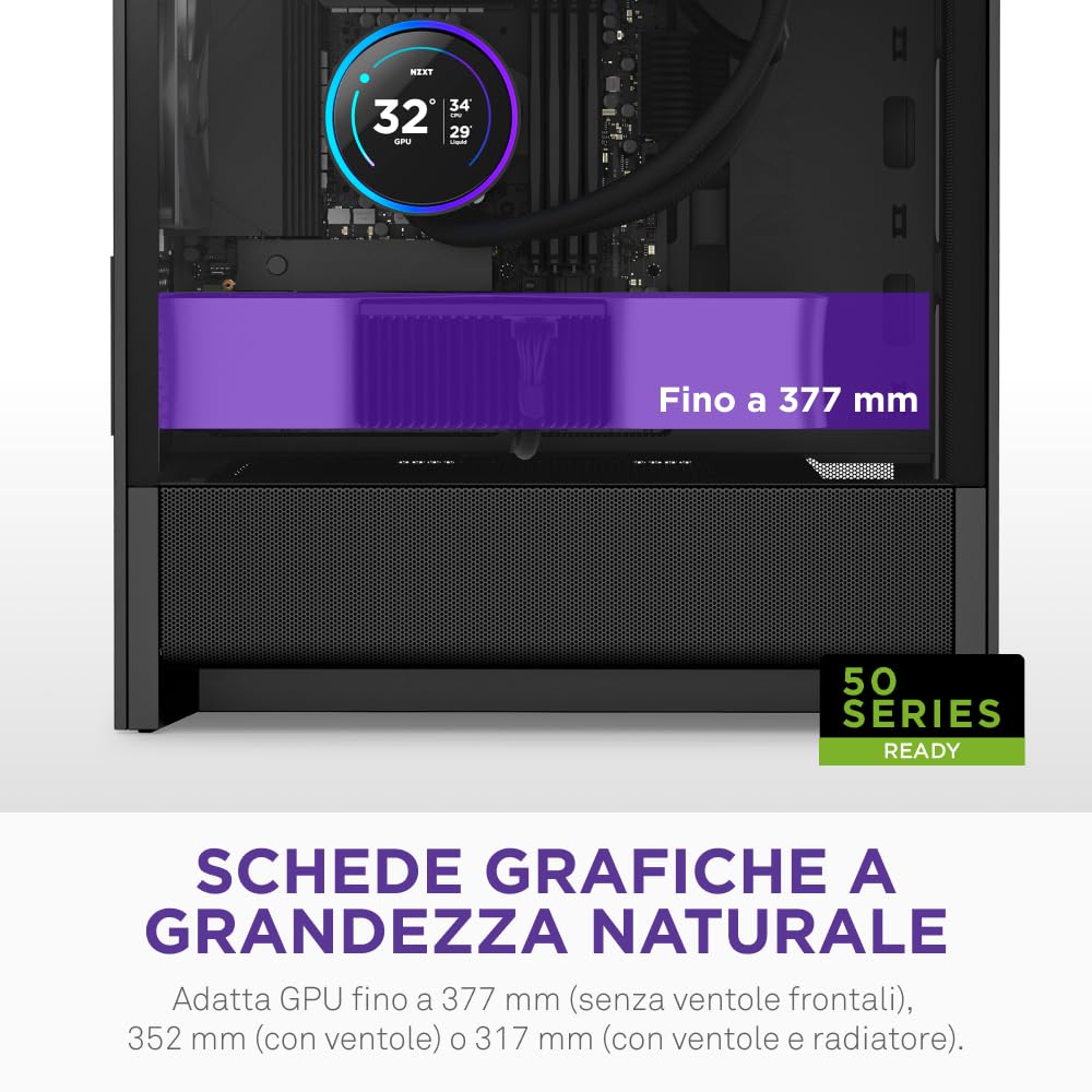 NZXT H3 Flow – Case PC Gaming Micro-ATX – Flusso d'aria ottimizzato – 1 ventola 120mm inclusa – GPU full-size – Radiatore 280mm frontale, 240mm superiore – Scheda madre con conn. posteriore – Nero