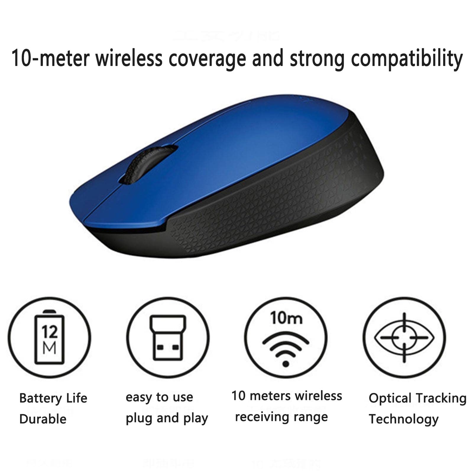 JUSHZ Bezprzewodowa myszka komputerowa do laptopa, USB, mysz do gier, urządzenie wskazujące, optyczny czujnik śledzenia, do użytku biurowego, moda, połączenie bezprzewodowe 2,4 GHz, 97,7 x 61,5 x 35,2 mm, niebieska