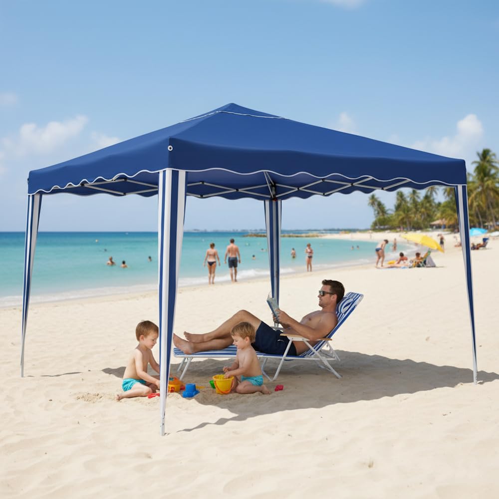 Carpa Cenador Gazebo Plegable 3 x 3 m Azul | Mejores Tubos de Acero de Alta Resistencia Plegables, Antiviento, Protección UV, Bolsa de Transporte| para Playa, Camping, Jardín, Terraza, Exteriores