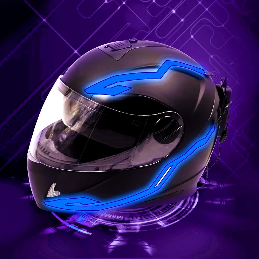Motorcycle Helmet Light,Cold Neon Strips,Flexible EL Helmet Light Strip,Night Riding Warning Signal Light Decoration Kit-Blue
