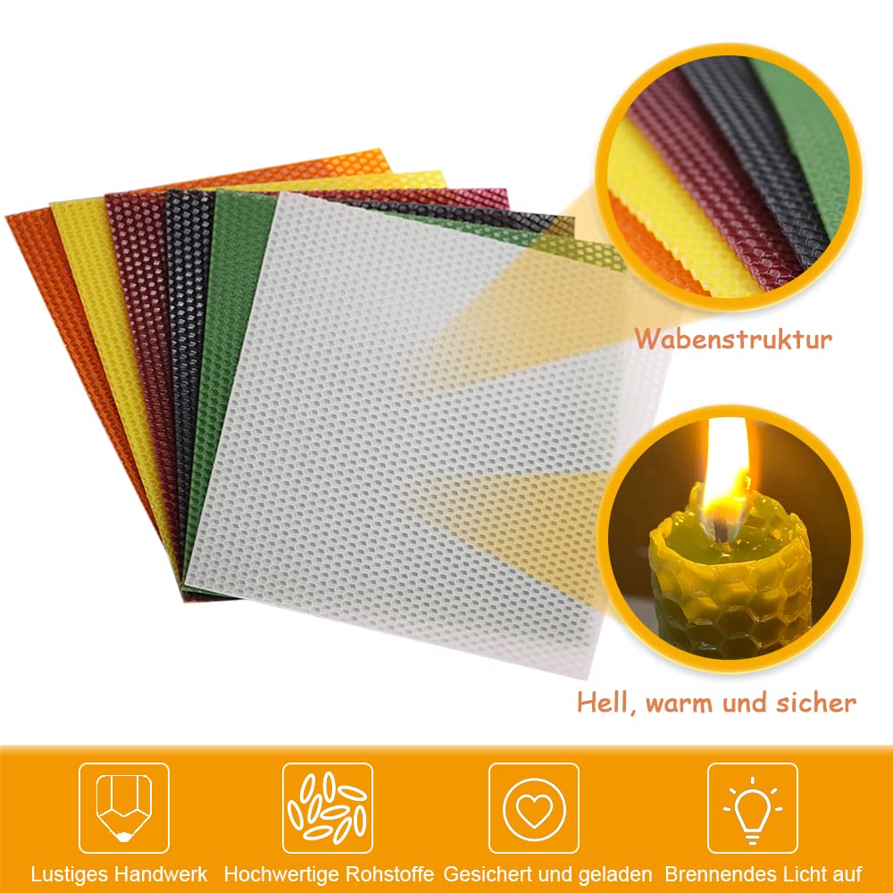 Kit per la creazione di candele in cera d'api per bambini, 12 fogli di cera d'api per la creazione di candele, kit per la creazione di candele per adulti, 100% pura cera