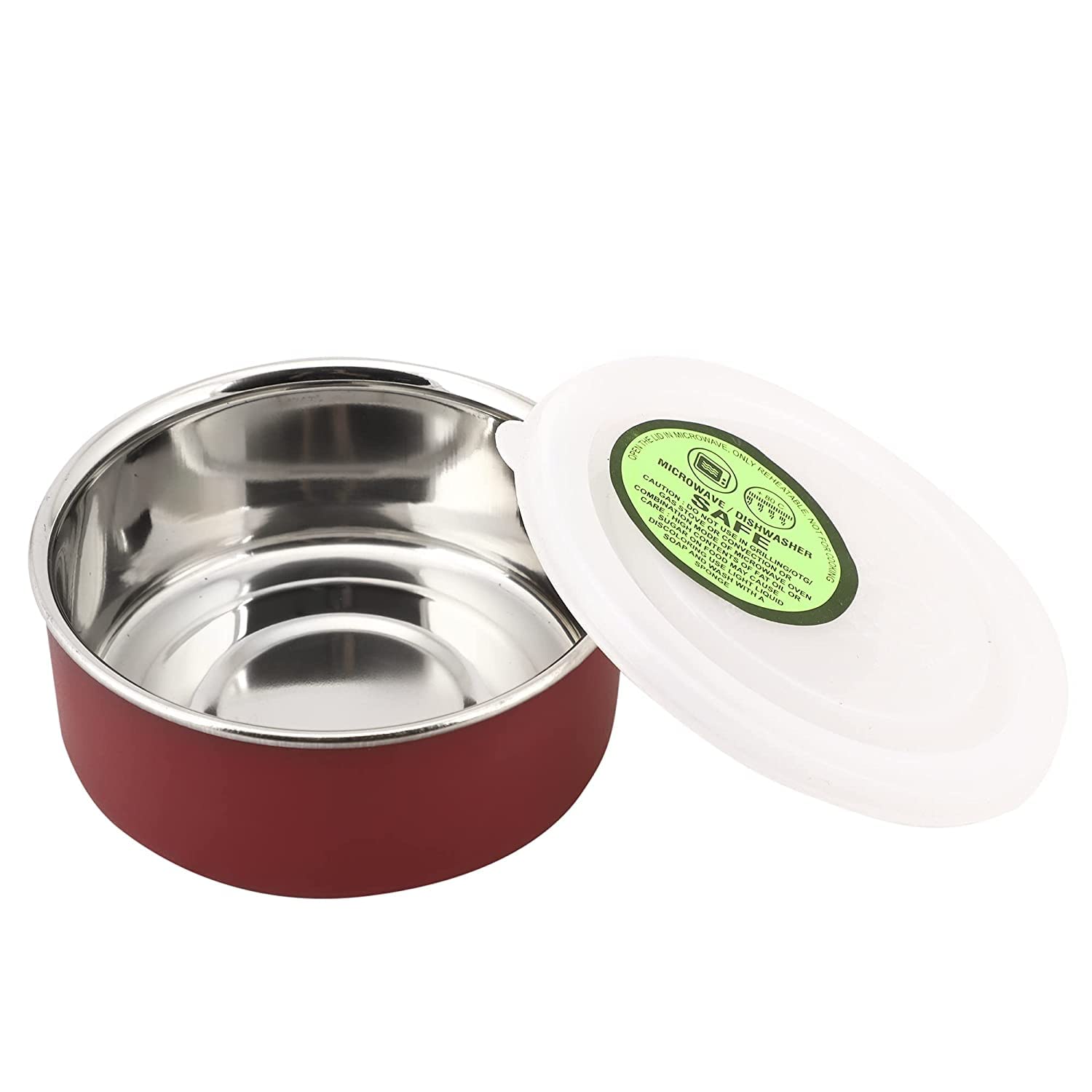 BITZAGStainless Steel Microwave Safe Solid Bowl (Set of 1) (300ML RED (Round) 10CM)